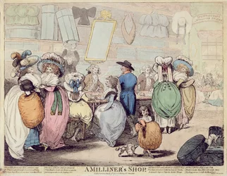 Sklep Millinera, wydana w 1787 r. (akwaforta ręcznie kolorowana)